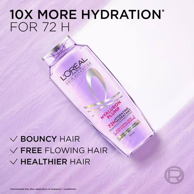 L'Oréal Paris Hair Expertise Hyaluron Plump Hydrating Shampoo, With Hyaluronic Acid for Dehydrated Hair, 375ml