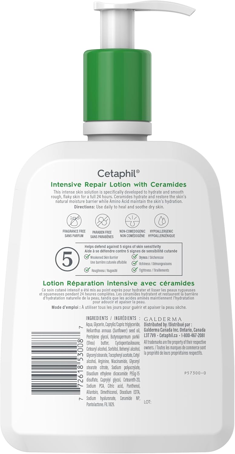 Cetaphil Intensive Repair Lotion with Ceramides – Deep Hydration for Dry, Flaky Skin, 473ml