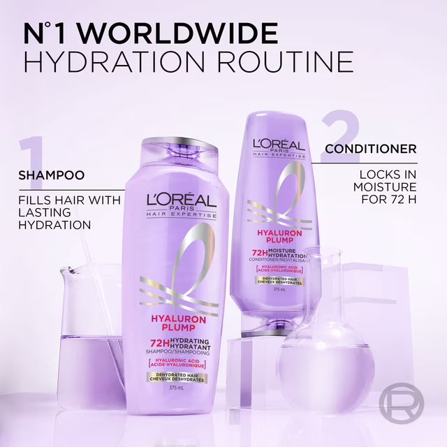 L'Oréal Paris Hair Expertise Hyaluron Plump Hydrating Shampoo, With Hyaluronic Acid for Dehydrated Hair, 375ml