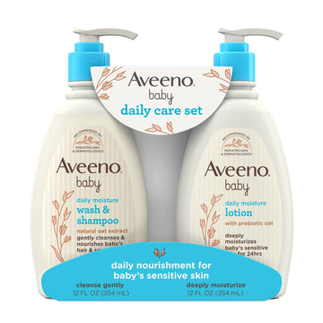 Aveeno Baby Daily Care Gift Set Includes Daily Moisturizing Body Lotion &amp; 2-in-1 Baby Bath Wash &amp; Shampoo