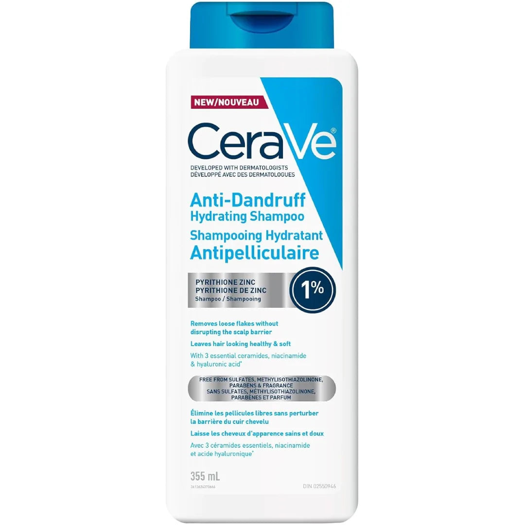 CeraVe Anti-Dandruff Hydrating Shampoo – Paraben-Free, Sulfate-Free, Suitable for All Hair Types, 355ml