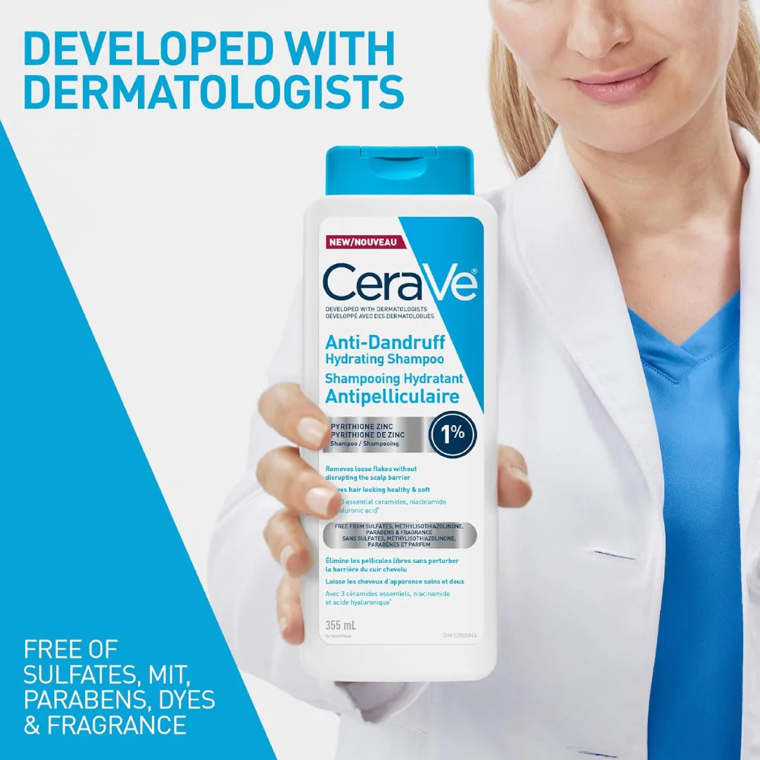 CeraVe Anti-Dandruff Hydrating Shampoo – Paraben-Free, Sulfate-Free, Suitable for All Hair Types, 355ml