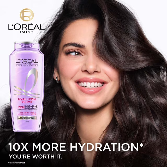 L'Oréal Paris Hair Expertise Hyaluron Plump Hydrating Shampoo, With Hyaluronic Acid for Dehydrated Hair, 375ml